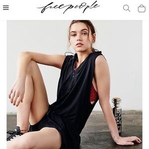 NEW Free People Movement Going For A Runsie Romper Hood Onesie Black Black Hood